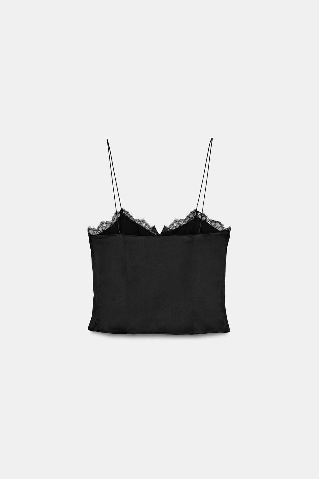 TOP CROP SATINADO ENCAJE / Negro - Zara фото 9