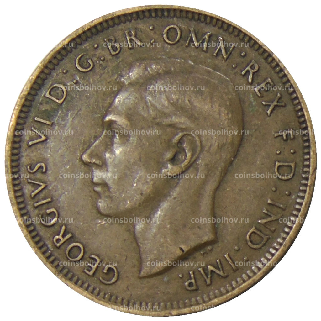 Монета 1/2 пенни 1938 года Австралия