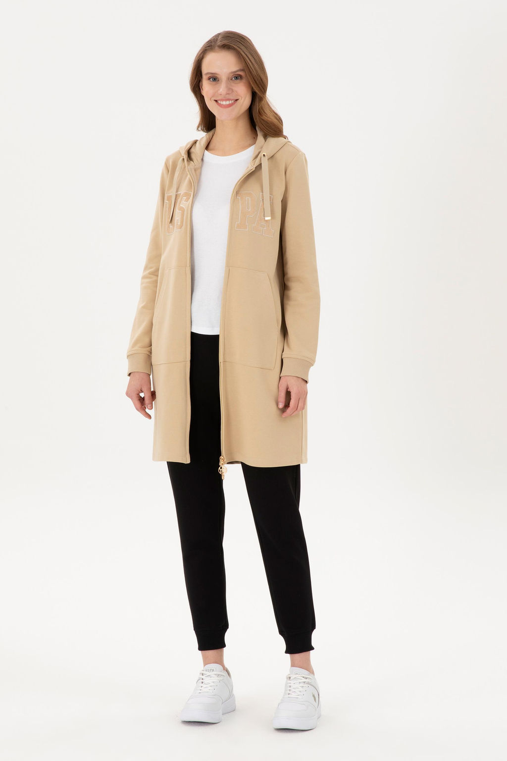 Женская толстовка с капюшоном песочного цвета - U.s. polo assn фото 4