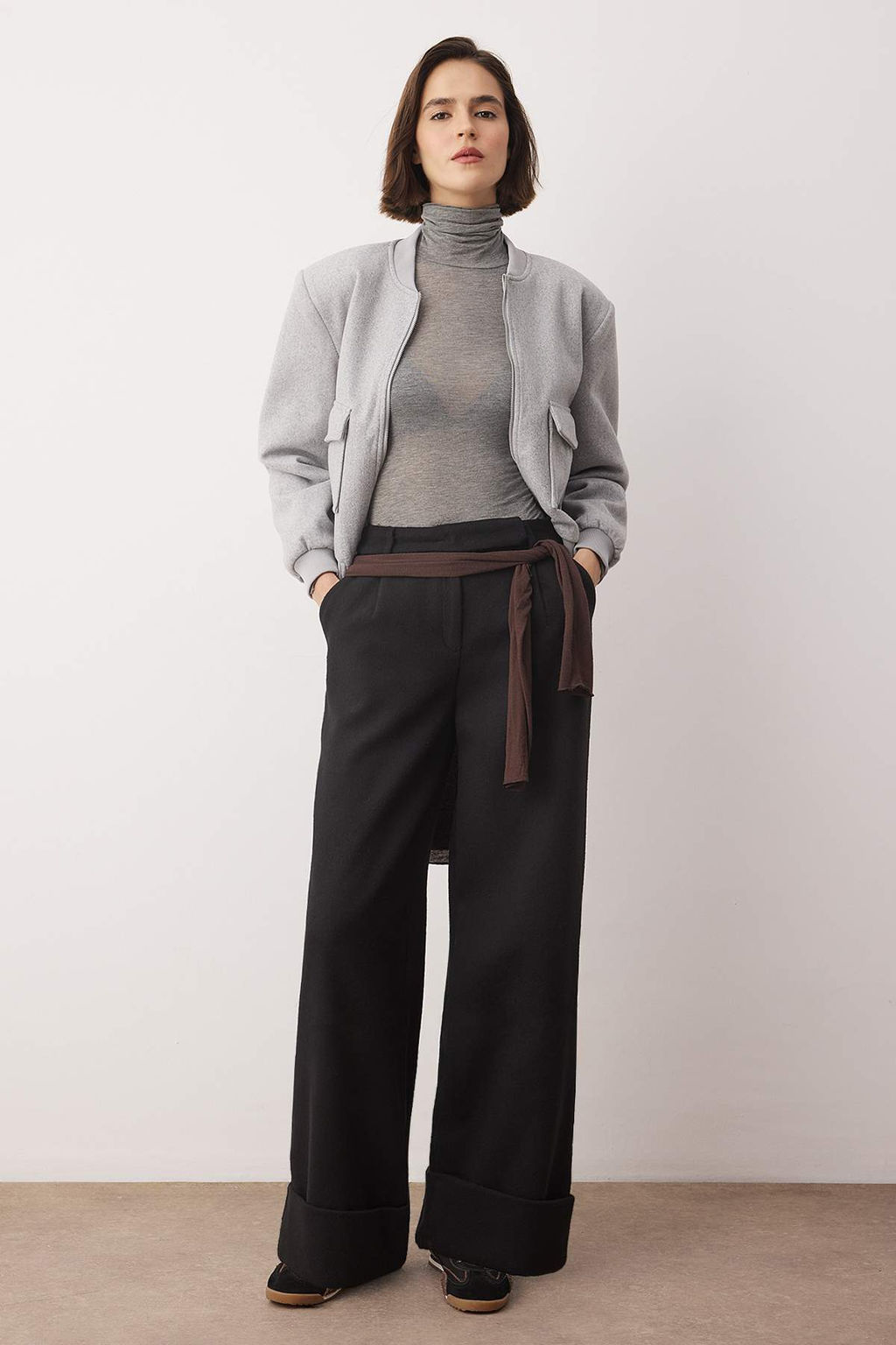 Trendyolmilla Limited Edition Antrasit Wide Leg/Genis Paca Yuksek Bel Dokuma Pantolon TWOAW23PL00302 фото 13