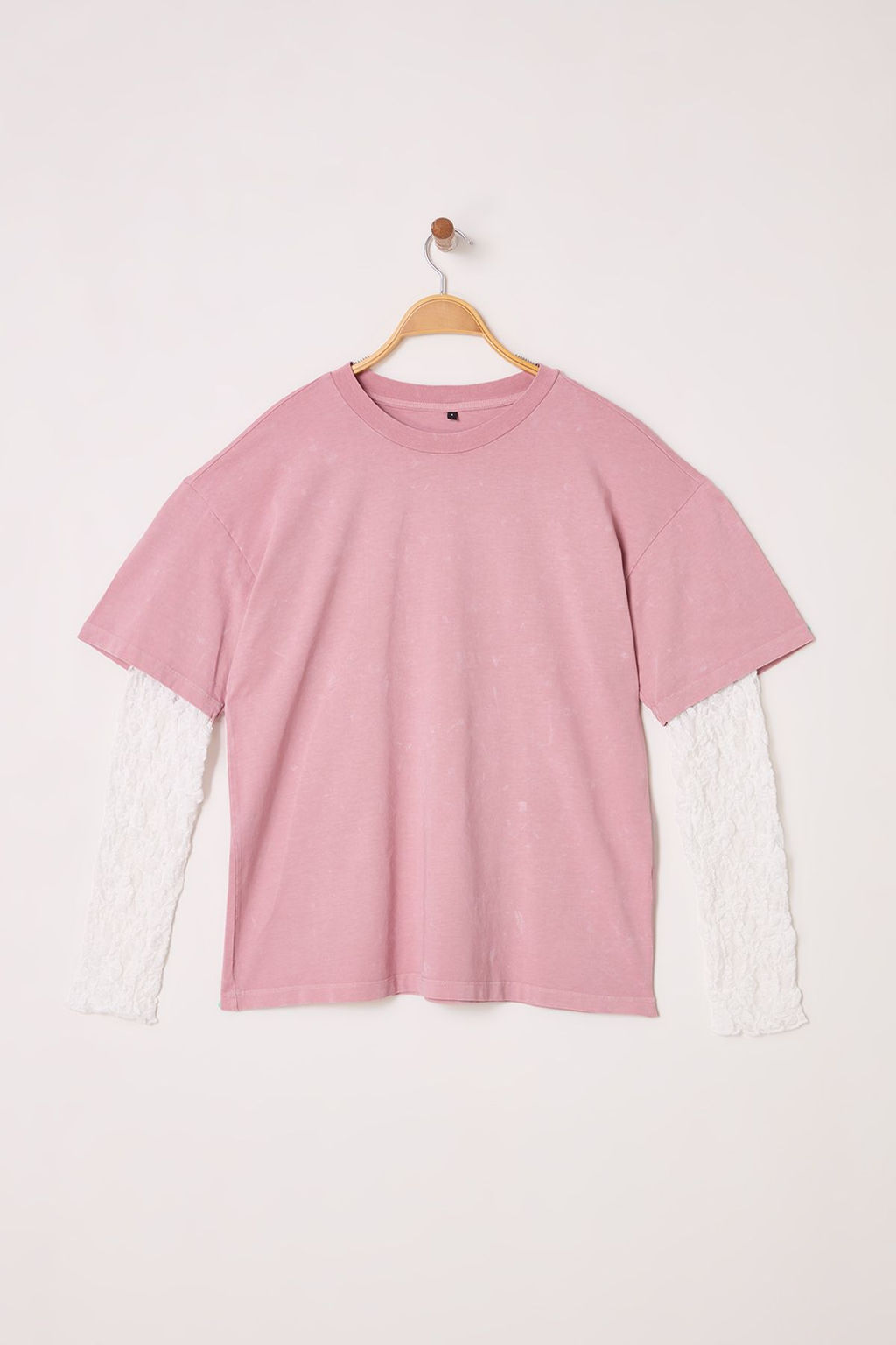 TRENDYOLMILLA Pembe Y?kamal? Dantel Detayl? Oversize/Genis Kal?p Orme T-Shirt TWOAW25TS00022  фото 5