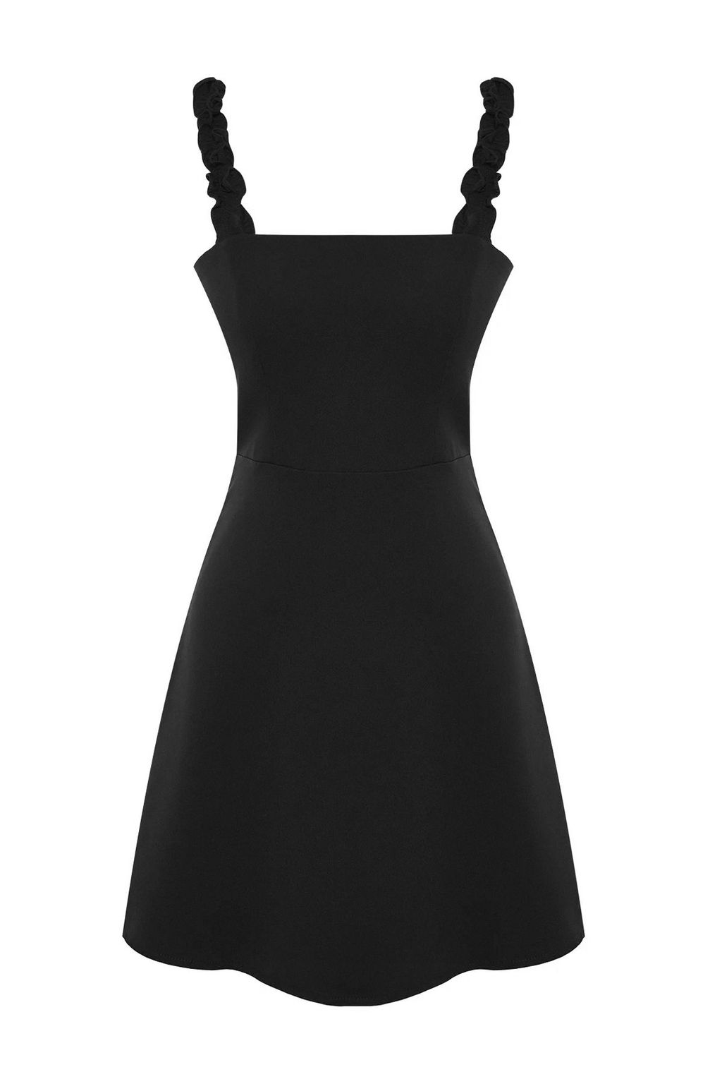 Siyah A Kesim Kare Yaka Ask? Detayl? Mini Dokuma Elbise TWOSS22EL2175