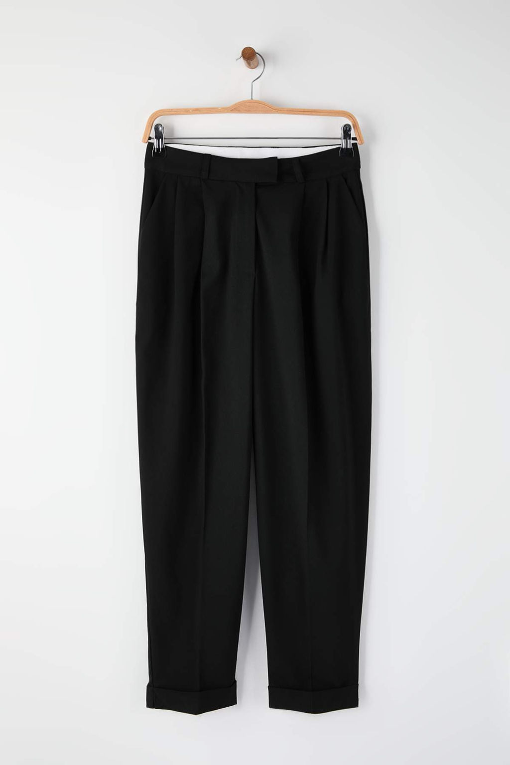 Siyah Pilili Genis Paca Extra Wide Leg Dokumlu Kumas Pantolon TWOAW26PL00155