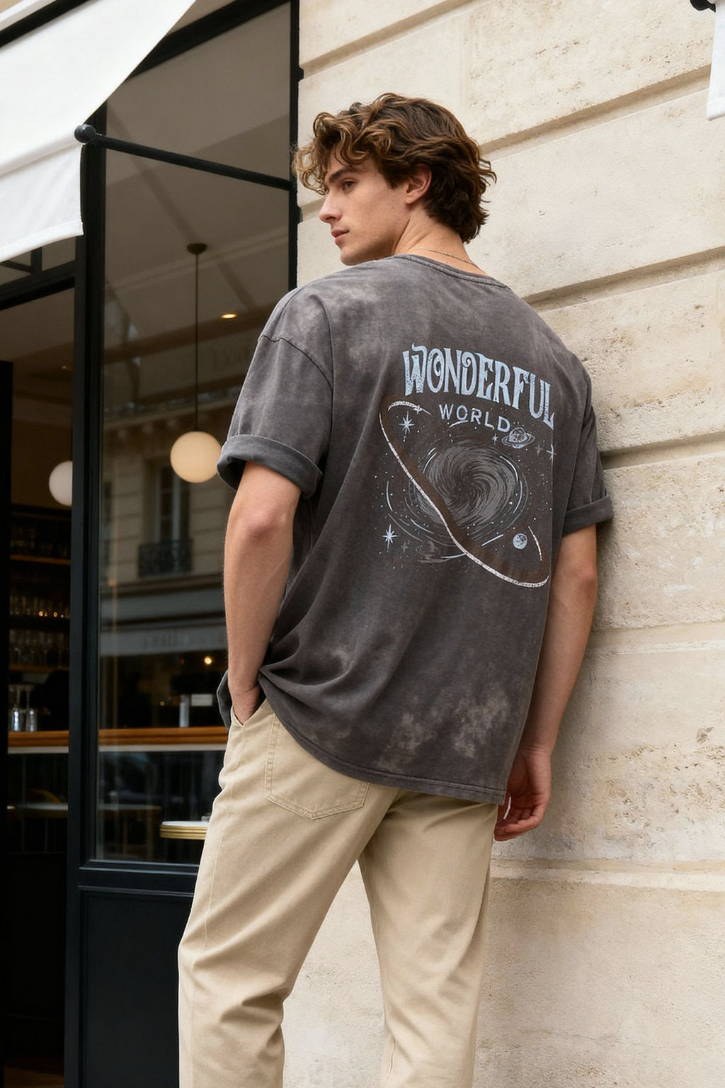 TRENDYOL MAN Antrasit Oversize/Genis Kesim Eskitme/Soluk Efekt Galaksi Bask?l? T-Shirt TMNSS25TS00102 - Trendyolmilla фото 8