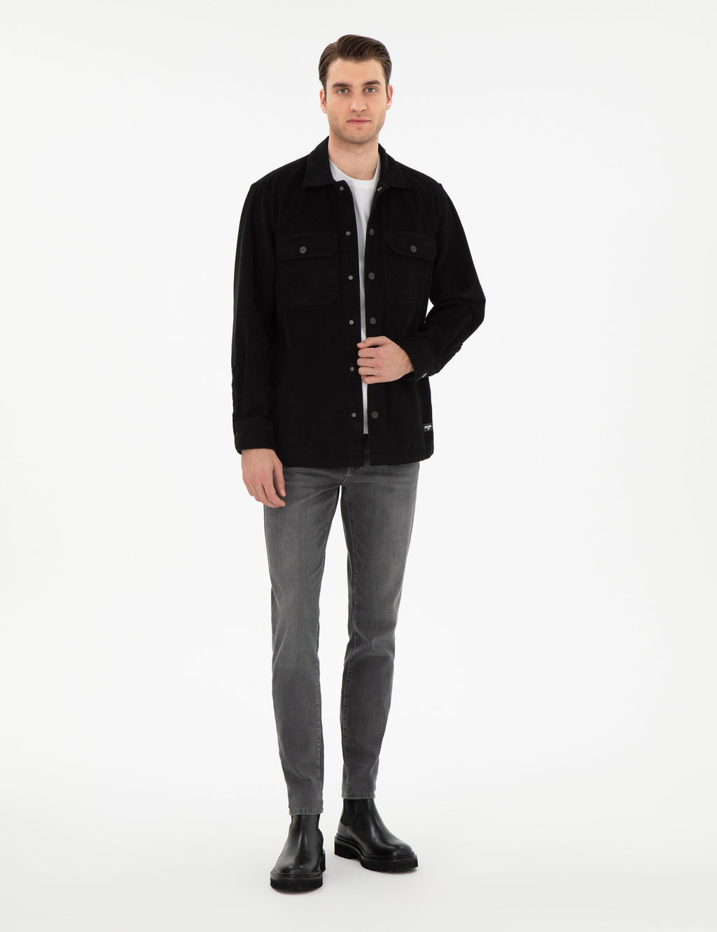 Siyah Klasik Yaka _ift Cepli Oversize G_mlek Ceket