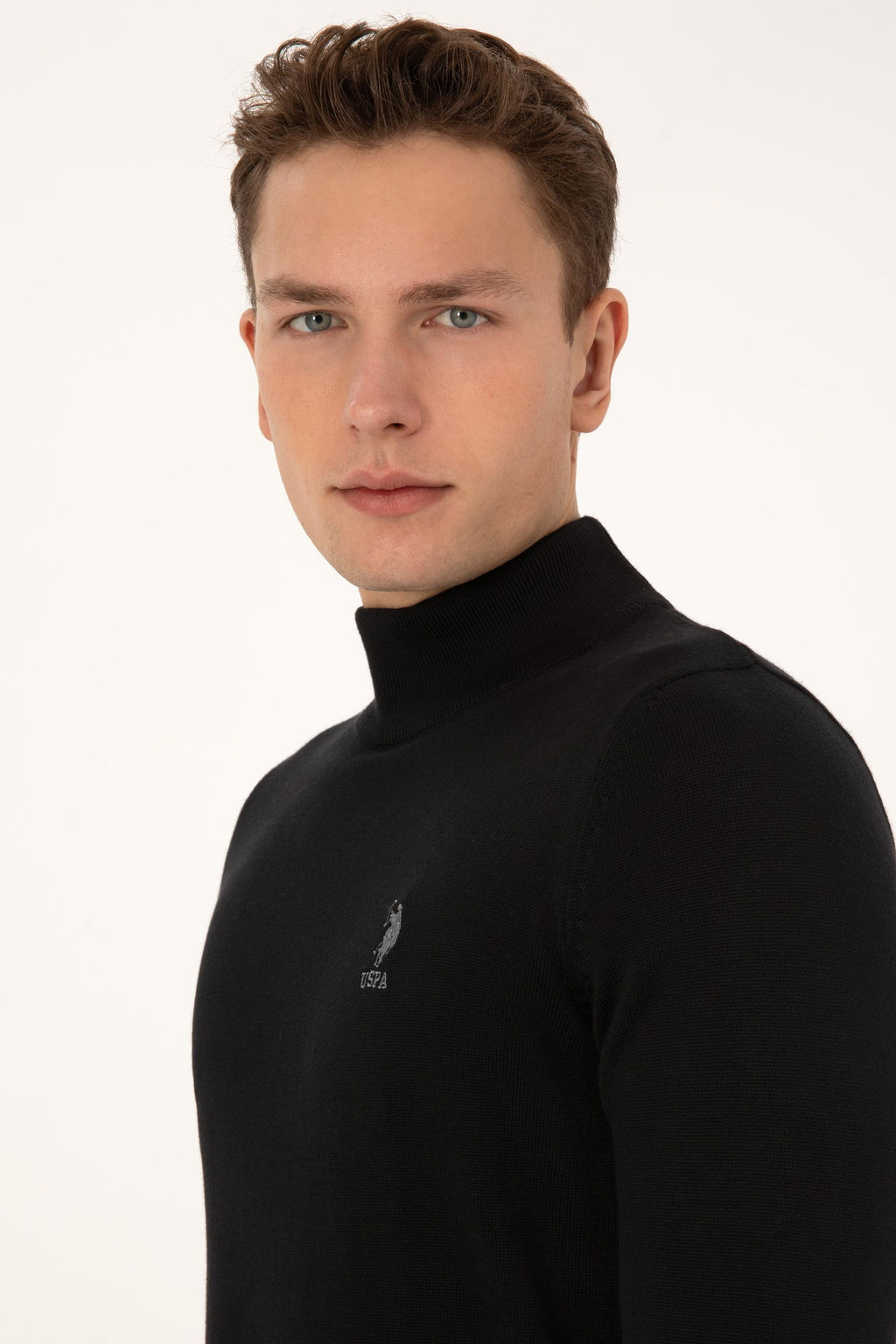 Erkek Slim Fit Yar_m Bal_k__ Yaka Siyah Basic Kazak - U.s. polo assn фото 2