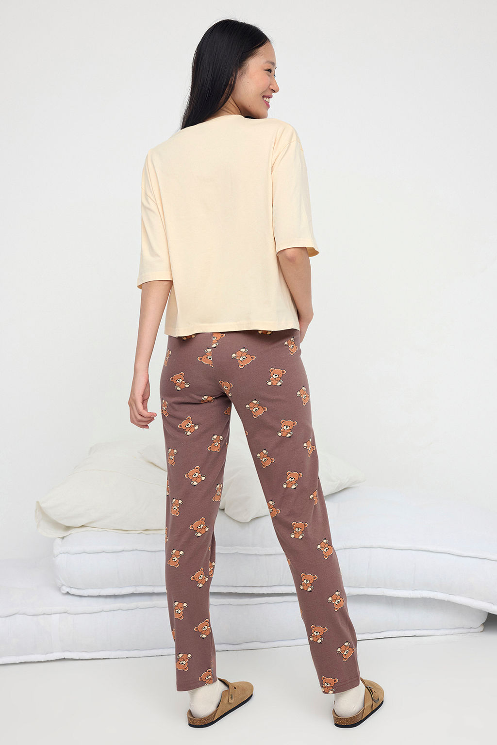 Bej-Cok Renkli Pamuklu Ay?c?k Bask?l? Likral? Orme Pijama Tak?m? THMAW26PT00076 - Trendyolmilla фото 10