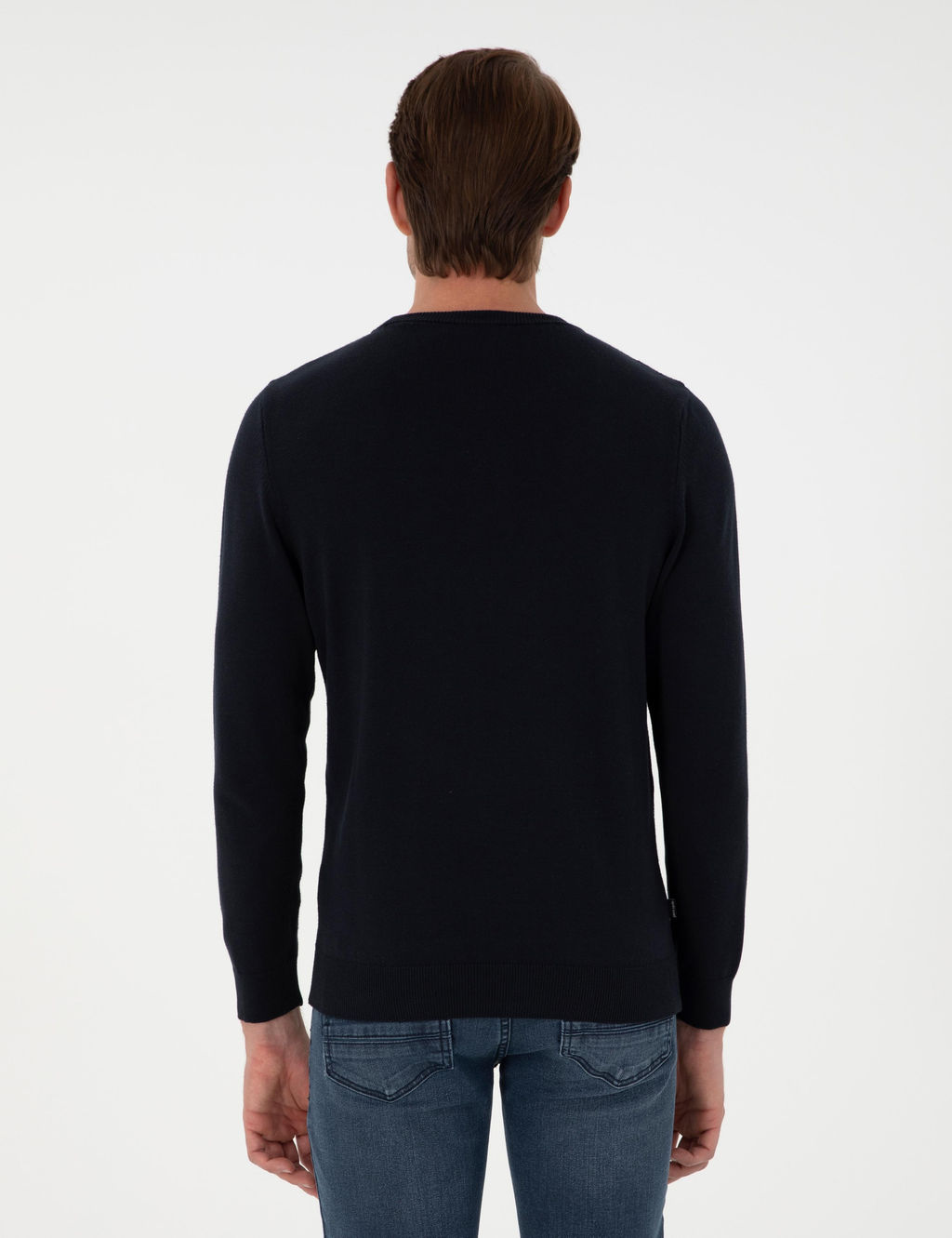 Lacivert Slim Fit Bisiklet Yaka Triko Kazak
