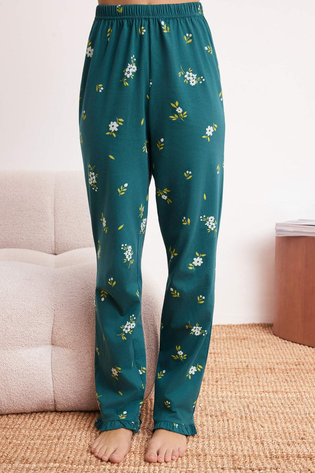 Trendyolmilla Mint %100 Pamuklu Cicekli F?rf?rl? Orme Pijama Tak?m? THMSS24PT00227  фото 23