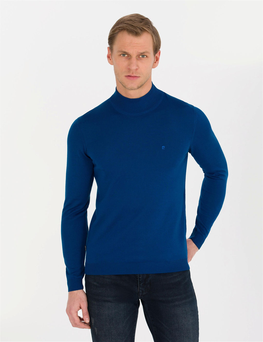 _ndigo Slim Fit Yar_m Bal_k__ Yaka Y_n Kar___ml_ Basic Triko Kazak - Pierre cardin фото 4