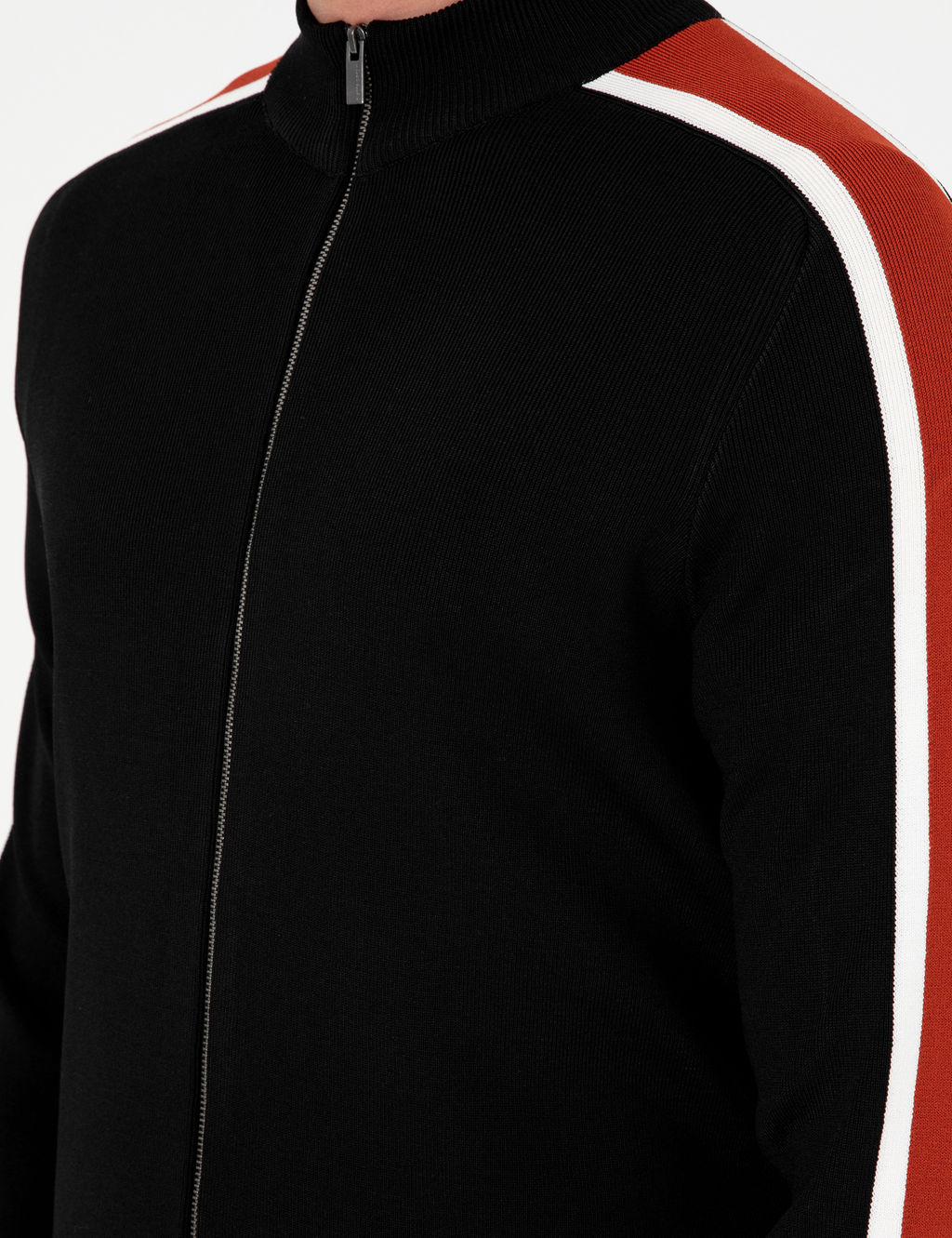 Siyah Slim Fit Y_n Kar___ml_ Fermuarl_ Triko H_rka