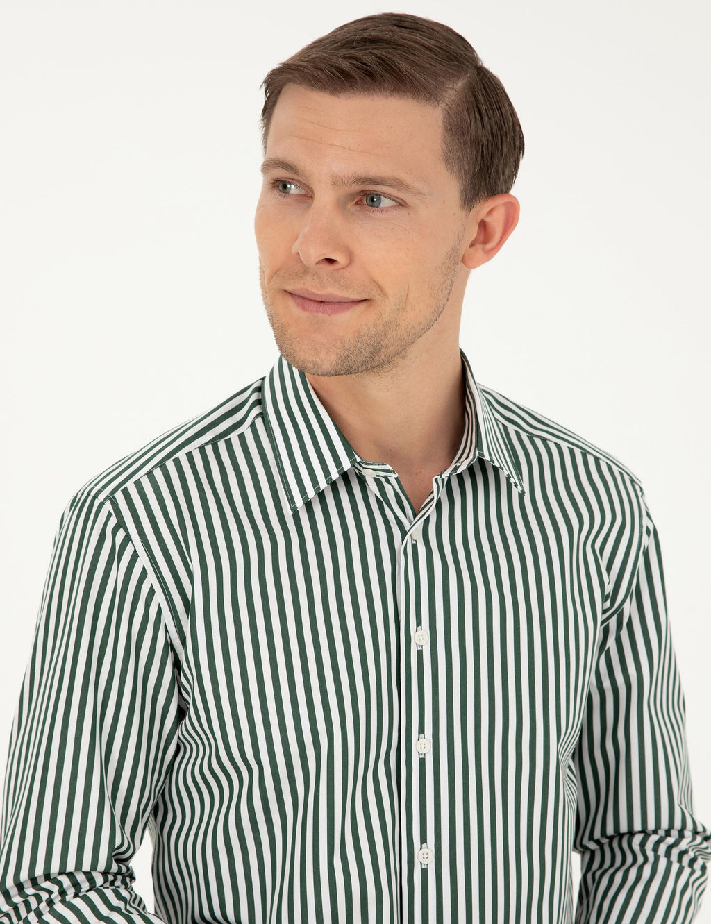 Темно-зеленая приталенная рубашка с длинным рукавом - Cacharel фото 2