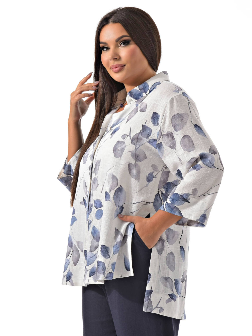 вискоза со льном, дышащая легкая рубашка - А+б коллекция фото 13