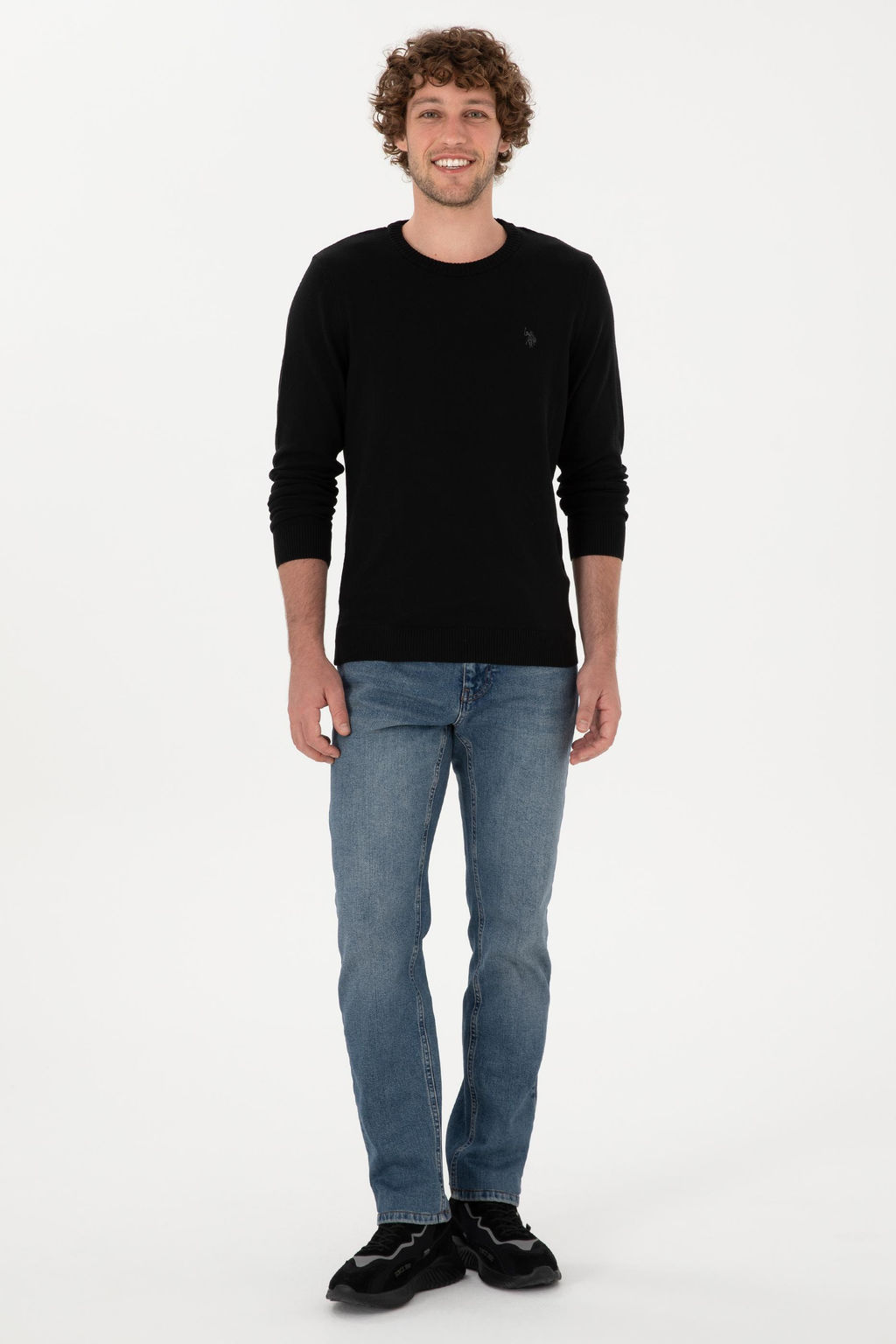 Erkek Slim Fit Bisiklet Yaka Siyah Basic Kazak - U.s. polo assn фото 4