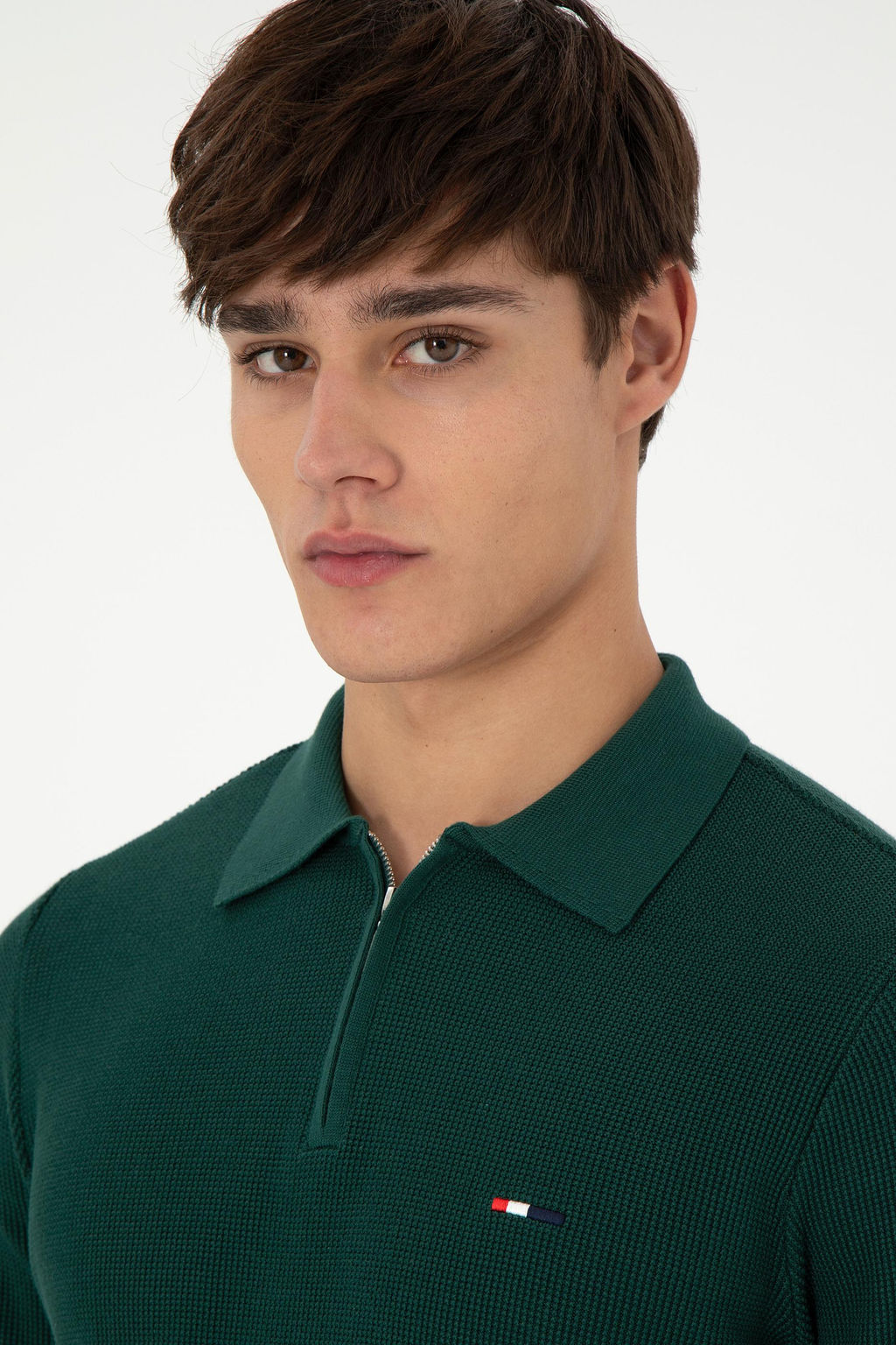 Erkek Regular Fit Yar_m Fermuarl_ Koyu Ye_il Basic Kazak - U.s. polo assn фото 2