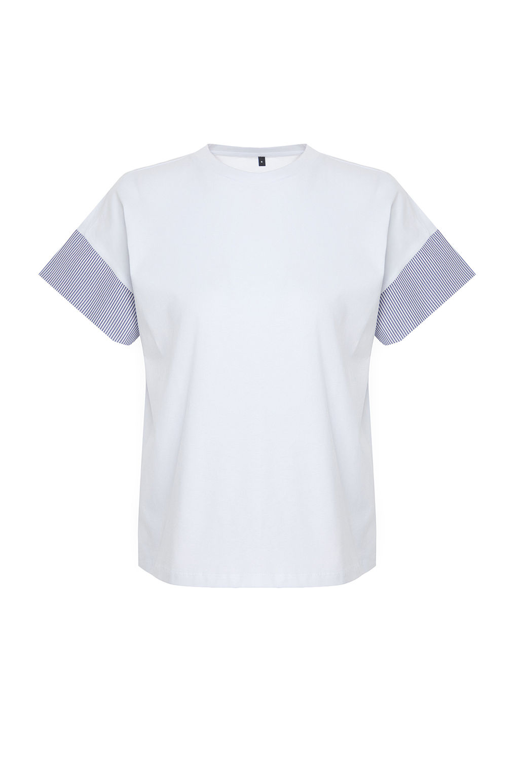 Beyaz Kal?n Pamuklu Relaxed/Rahat Kesim Poplin Kol Detayl? Orme T-Shirt TWOSS24TS00007