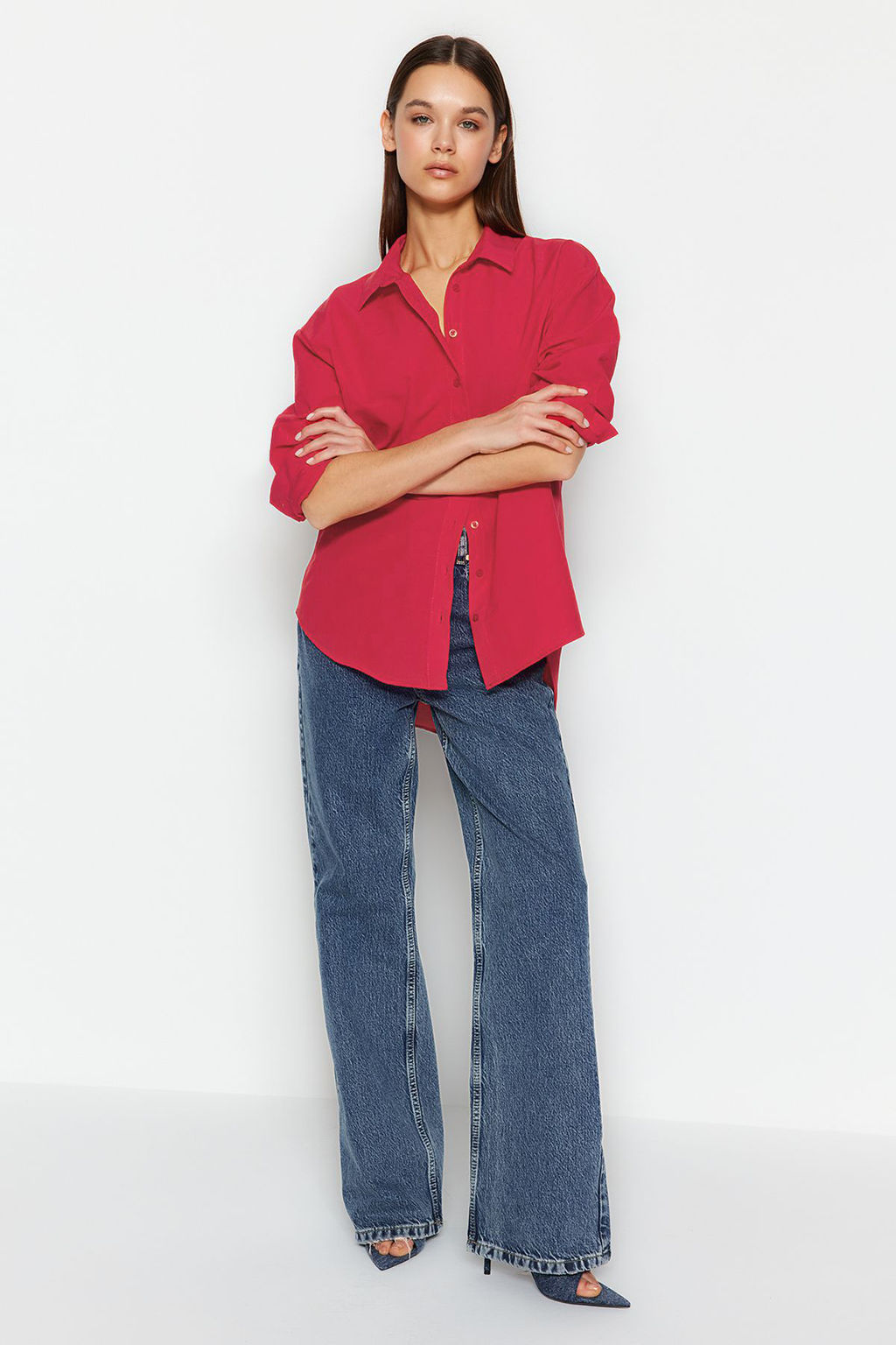 Nar Cicegi Loose Fit Dokuma Gomlek TWOAW20GO0107