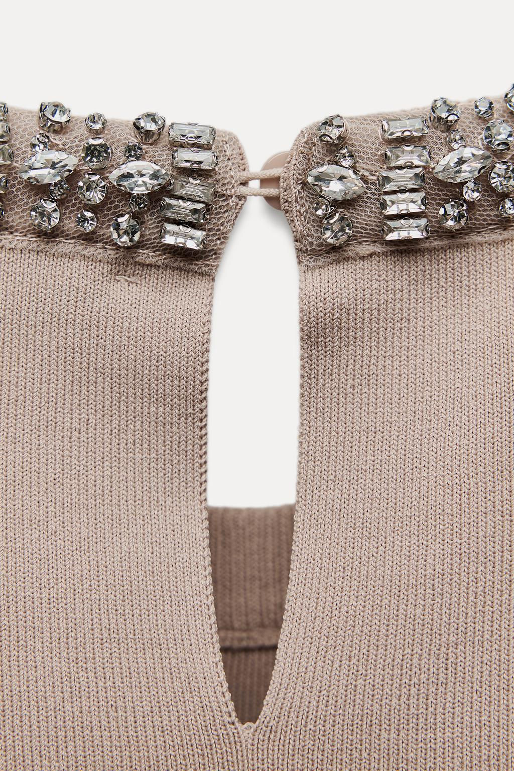 PLAIN KNIT SWEATER WITH RHINESTONE BEADS - Zara фото 8