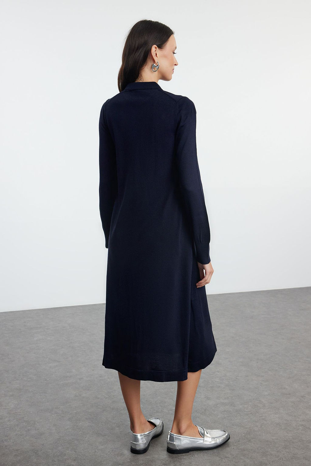 Lacivert Midi Triko Polo Yaka Elbise TWOAW25EL00010