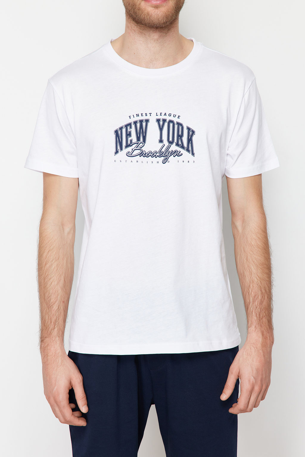 TRENDYOL MAN Lacivert Bask?l? Regular Fit Orme Sortlu Pijama Tak?m? TMNSS24PT00012 - Trendyolmilla фото 4