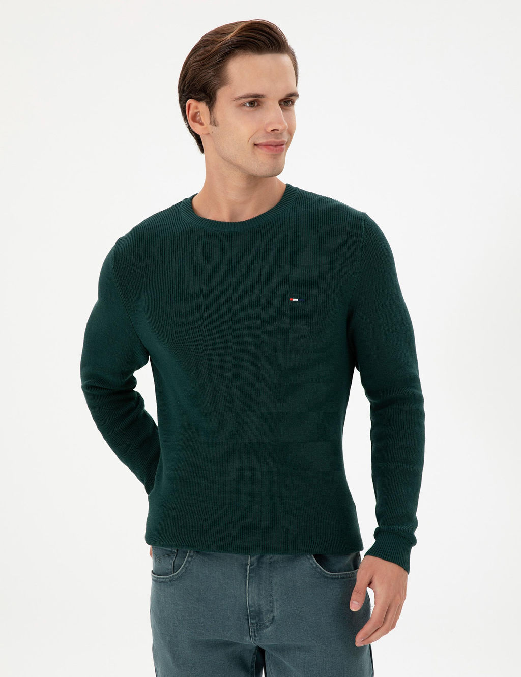 Erkek Slim Fit Bisiklet Yaka Koyu Ye_il Basic Kazak - U.s. polo assn фото 3