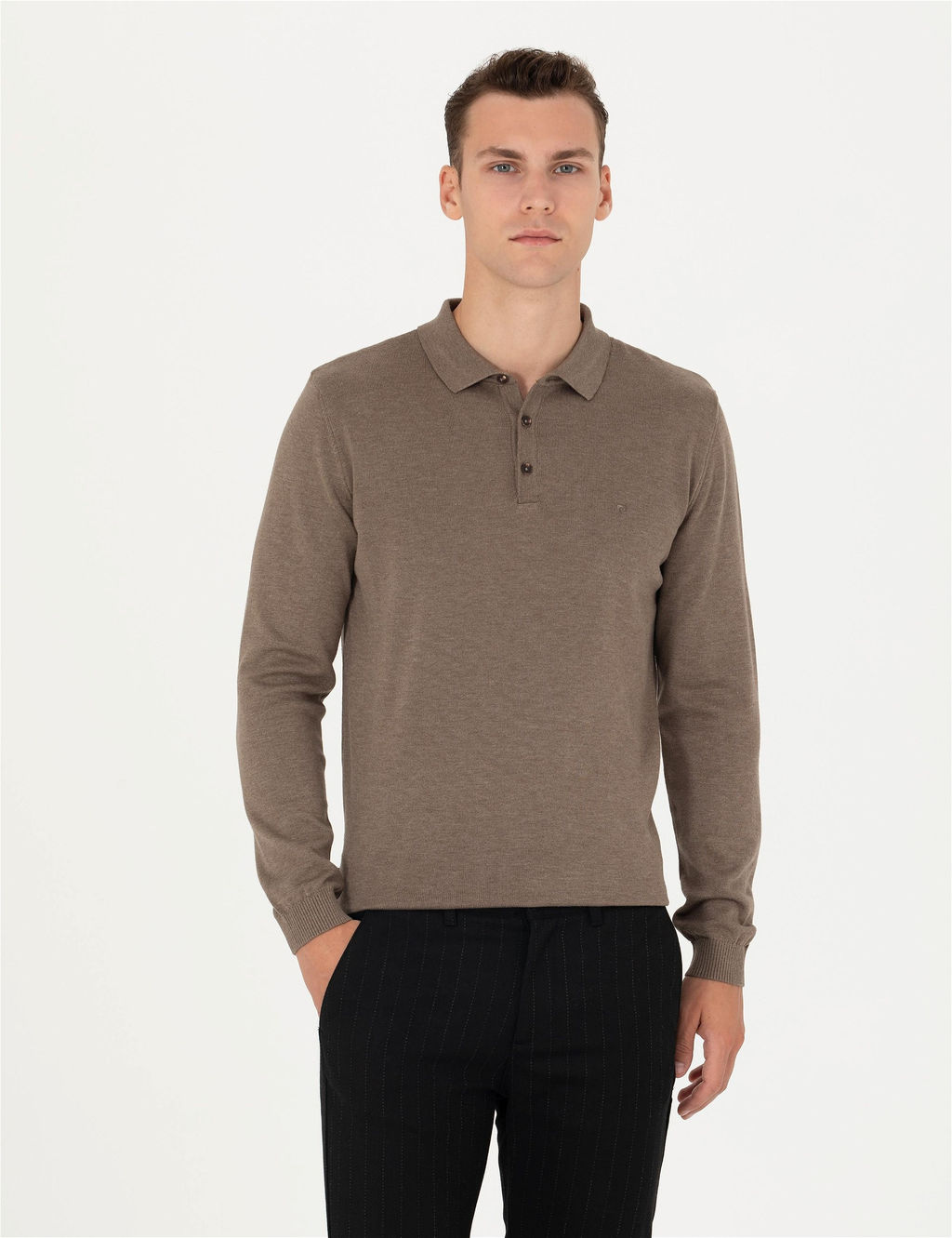 Vizon Melanj Slim Fit Polo Yaka Basic Triko Kazak