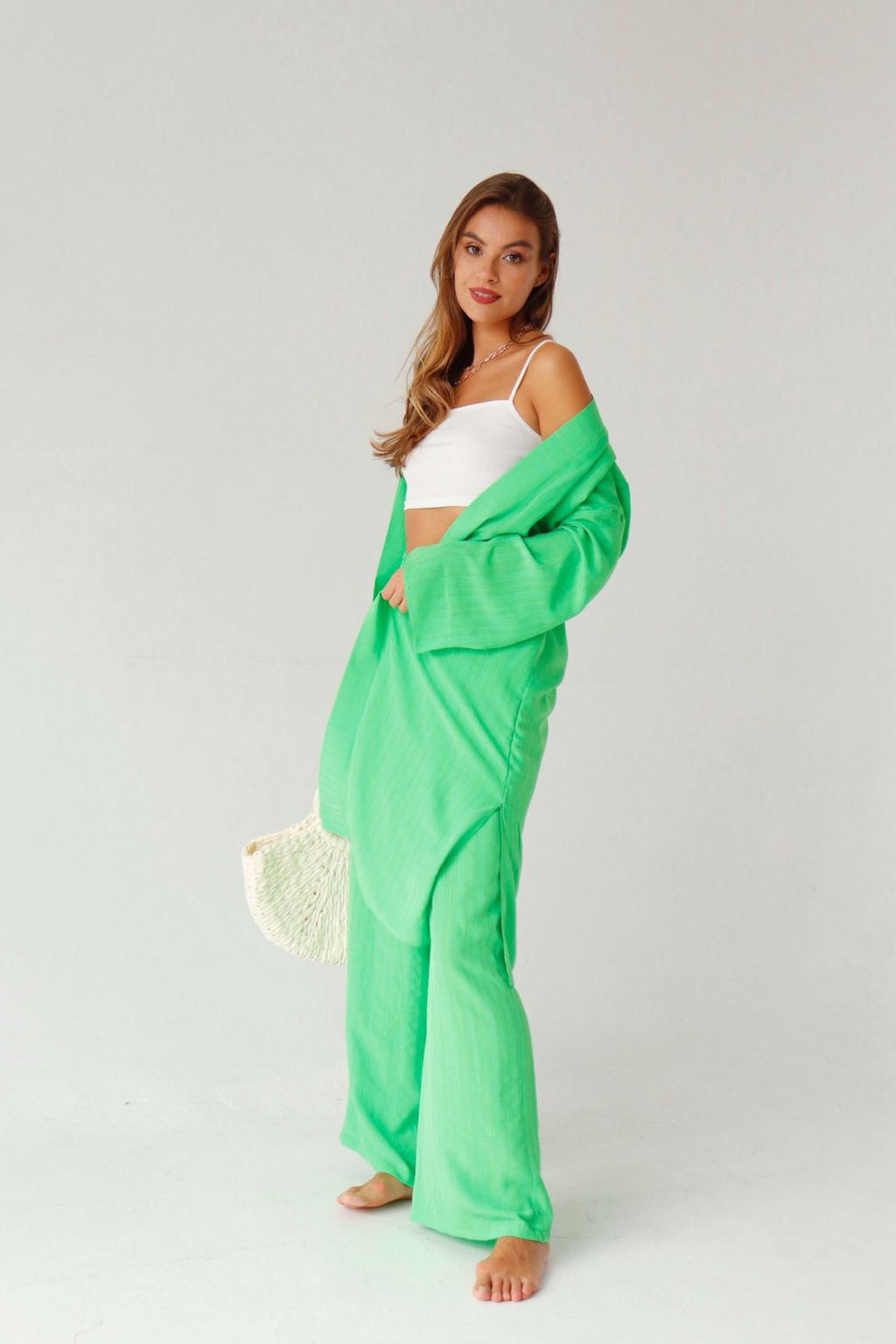 9389 Костюм из кимоно и брюк-палаццо салатовый - Martichelli фото 5