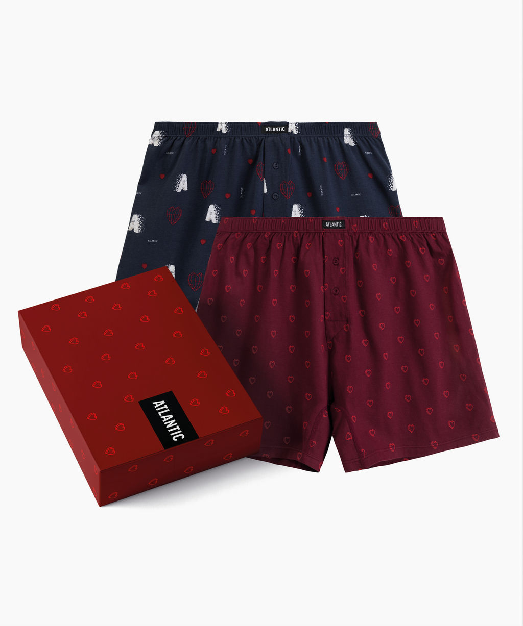 ATLANTIC 2GMB-012 Трусы боксеры 3D Love - набор 2 шт. темно-синий + красный
