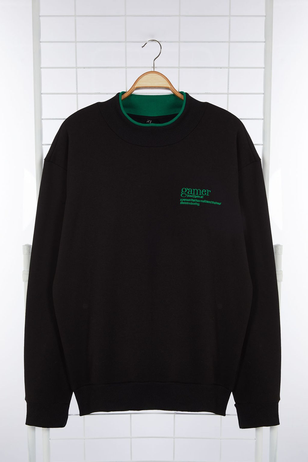 Siyah Oversize/Genis Kesim Ici Polar/S?cak Tutan Nak?sl? Dik Yaka Sweatshirt TMNAW25SW00024 - Trendyolmilla фото 8