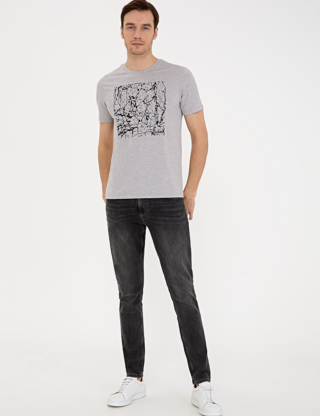 Серая футболка узкого кроя с круглым вырезом - Cacharel фото 4