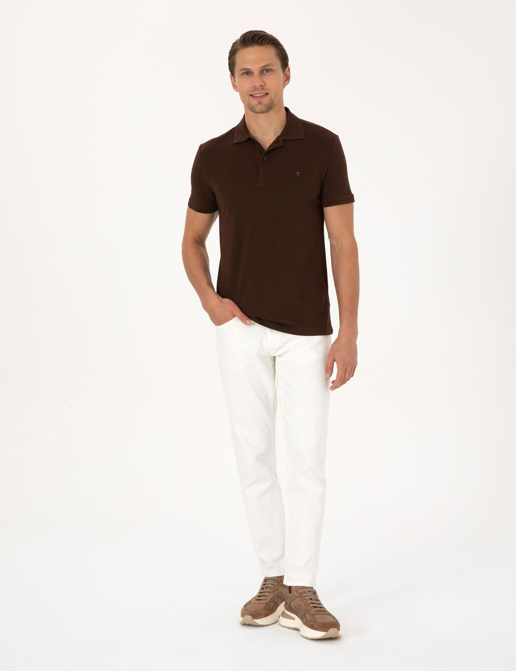Koyu Kahverengi Slim Fit %100 Pamuk K_vr_lmaz Polo Yaka Basic Ti__rt
