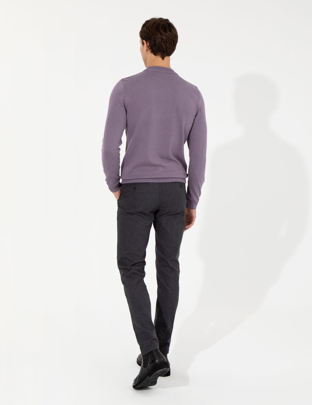 Koyu Gri Slim Fit Keten Kar___ml_ Kanvas Pantolon