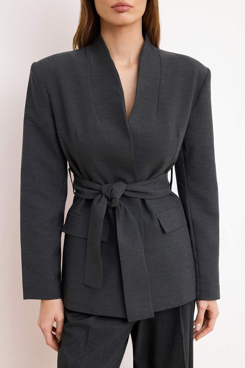 Trendyolmilla Wardrope Essentials  Antrasit Kusakl? Dokuma Kruvaze Blazer Ceket TWOSS26BC00004  фото 5