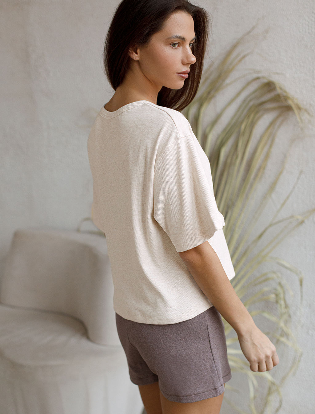 VILATTE / Футболка из фактурного трикотажа в рубчик  фото 10