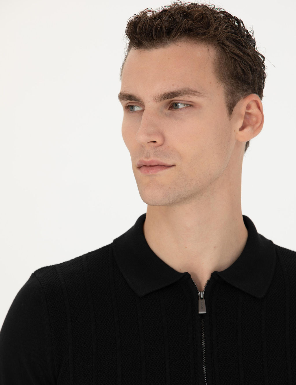 Siyah Slim Fit Fermuarl_ Polo Yaka Triko Kazak - Pierre cardin фото 2