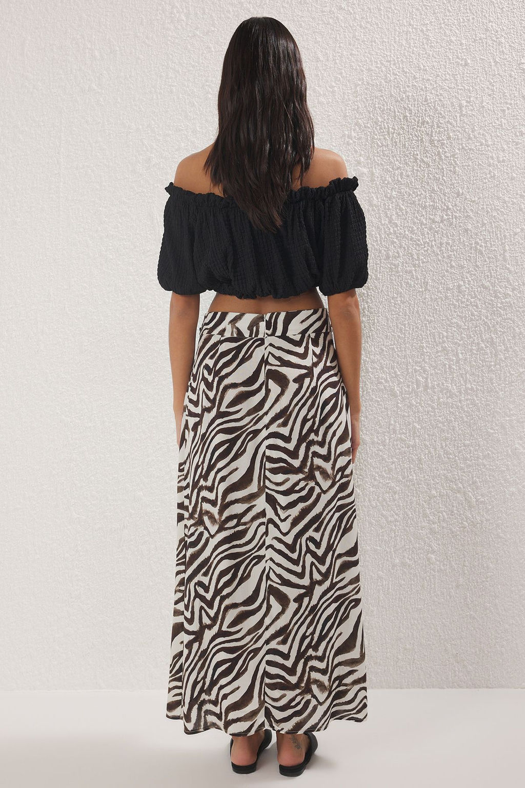 Trendyolmilla Kahverengi Y?rtmacl? Zebra Desenli Viskon Uzun Etek TWOSS25ET00179  фото 4