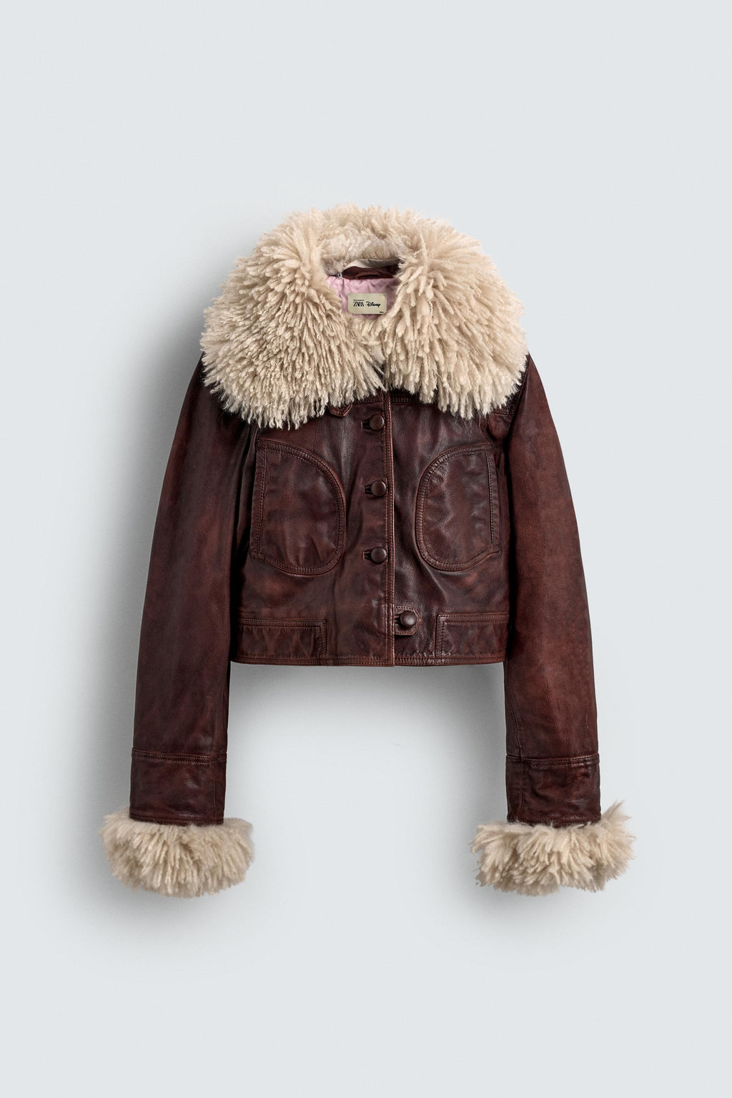 LEATHER JACKET WITH CONTRAST SHEEPSKIN HARRY LAMBERT FOR ZARA X DISNEY  фото 2
