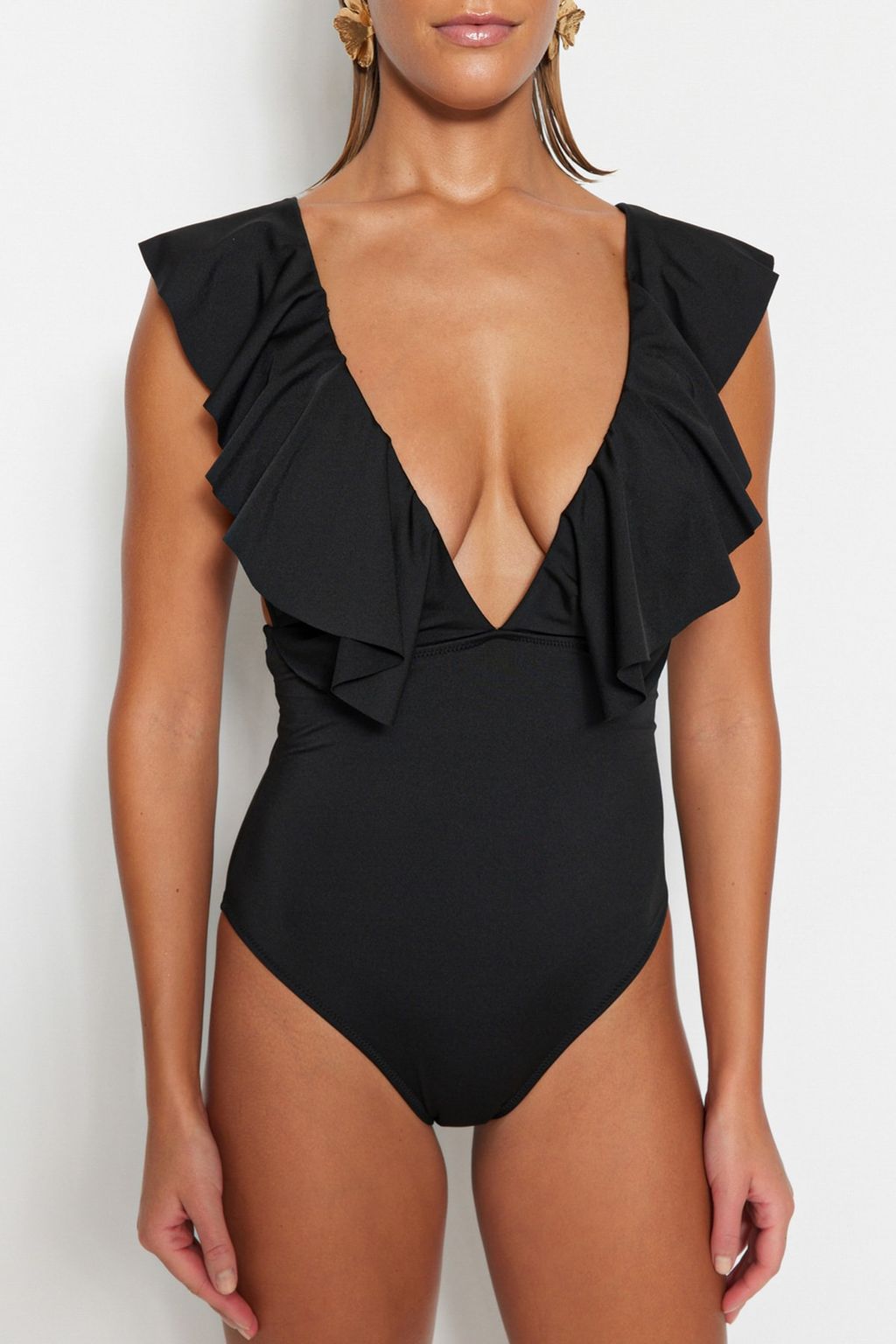 Siyah Derin Dekolteli Volanl? Normal Paca Mayo TBESS23MA00279