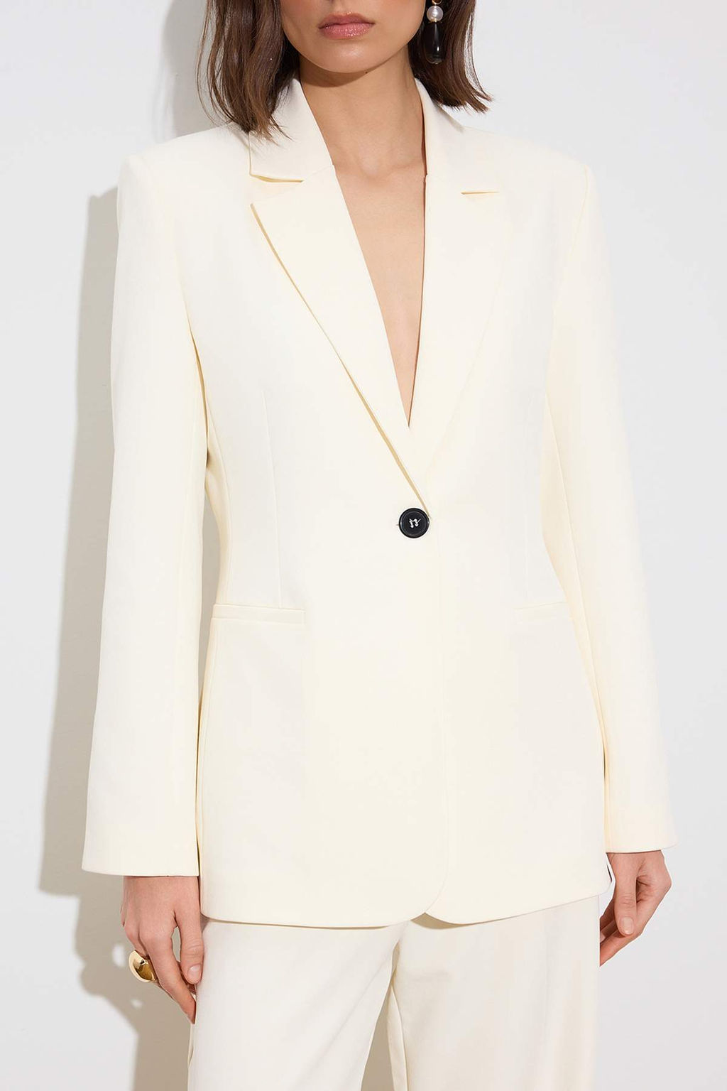 Limited Edition K?r?k Beyaz Fitted/Vucuda Oturan Dokuma Blazer Ceket TWOSS26BC00021