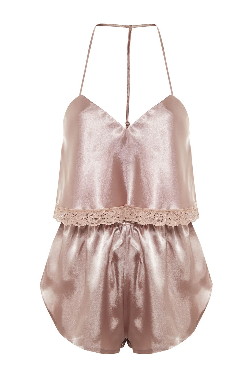 Trendyolmilla Siyah Dantelli Ip Ask?l? Crop Saten Sortlu Dokuma Pijama Tak?m? THMSS22PT0264 фото 14