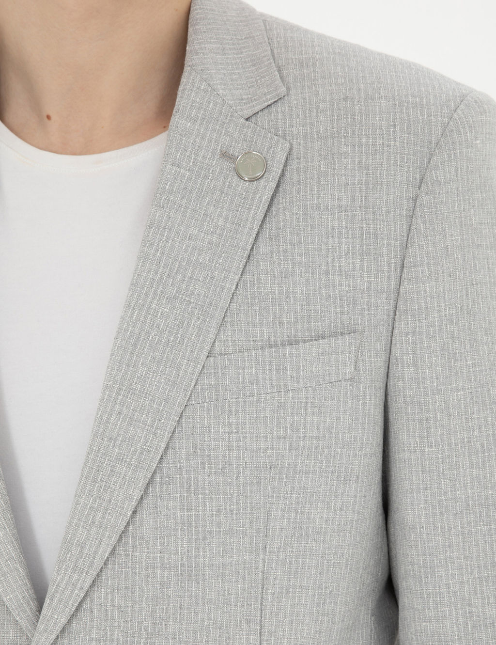 Gri Slim Fit Keten Kar___ml_ _izgili Tak_m Elbise
