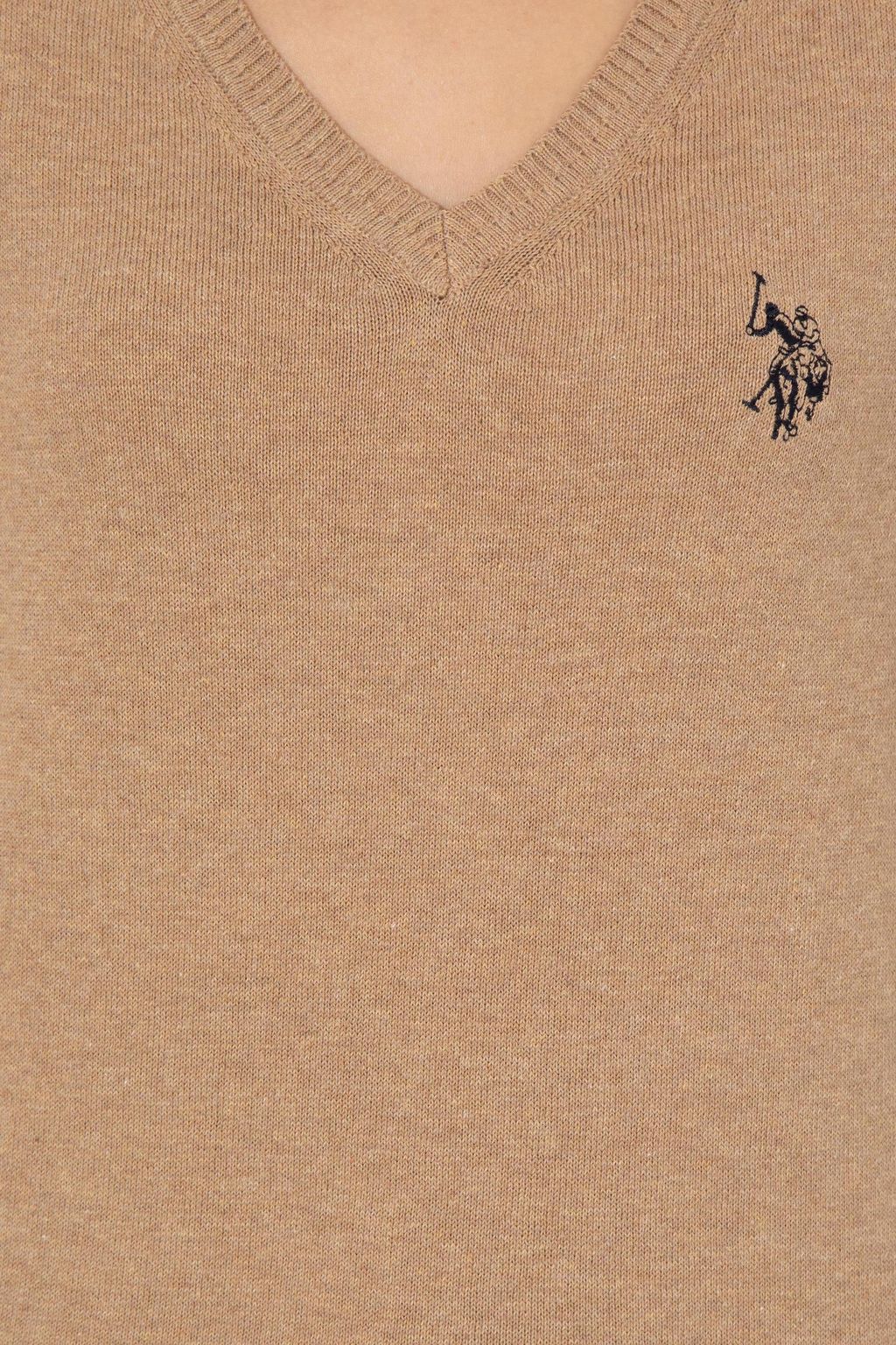 U. S. Polo Assn Женский базовый свитер светло-коричневого цвета с v-образным вырезом меланжевого цвета - U.s. polo assn фото 6