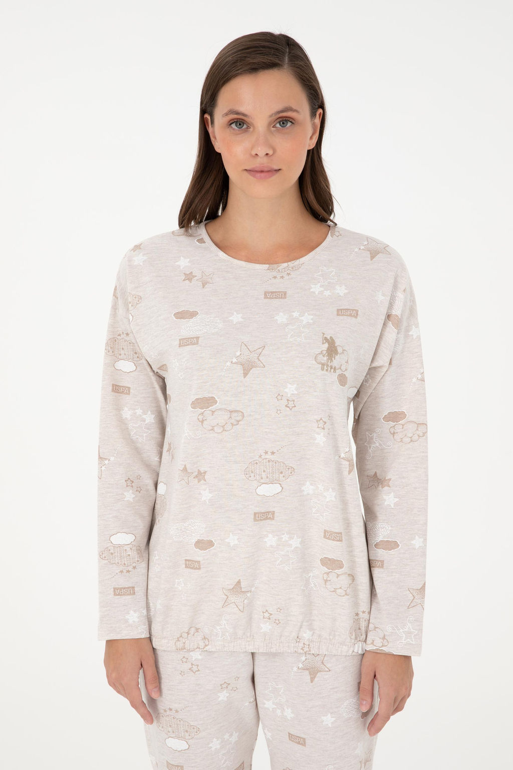 Женский бежевый пижамный комплект Неожиданная скидка в корзине - U.s. polo assn фото 3