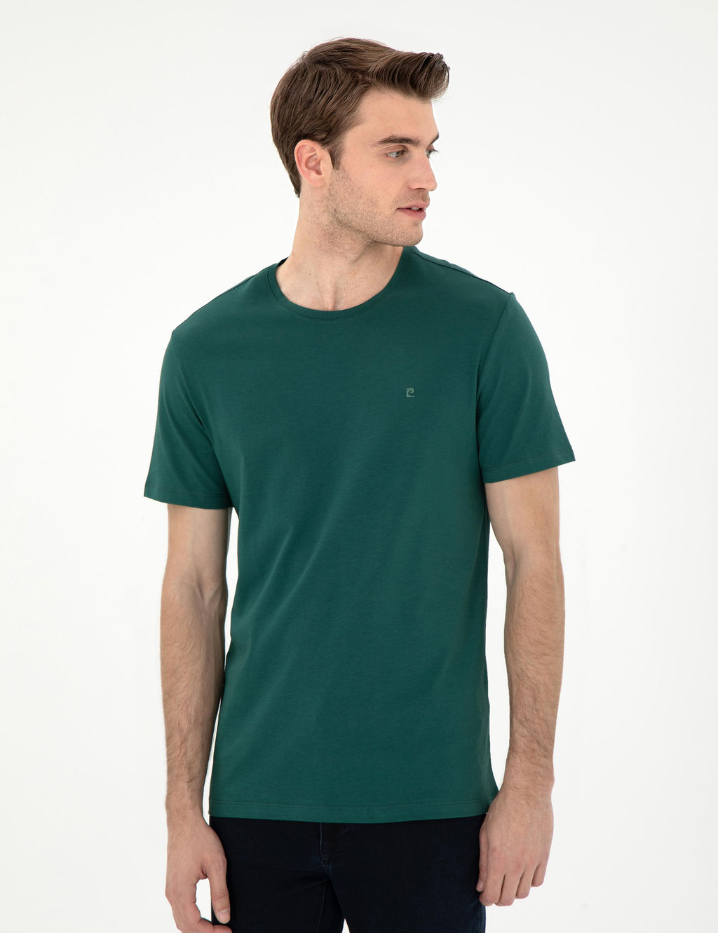 Koyu Ye_il %100 Pamuk Slim Fit Bisiklet Yaka Basic Ti__rt - Pierre cardin фото 3