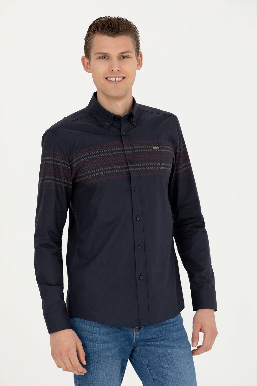 Мужская темно-синяя рубашка с длинным рукавом - U.s. polo assn фото 10