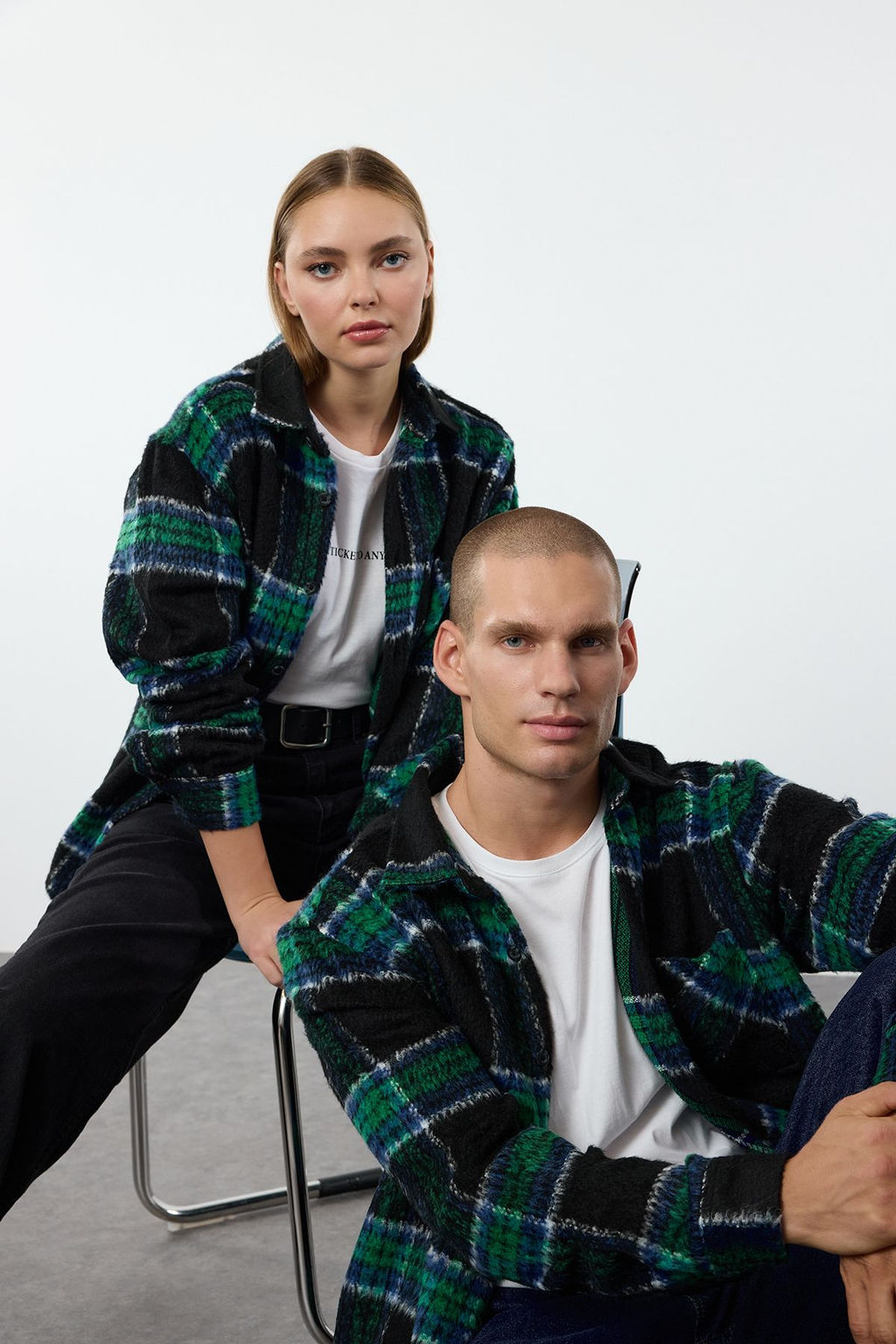 TRENDYOL MAN Ekru Unisex Oversize Fit K?sl?k Kareli Oduncu Gomlek Ceket TMNAW25GO00024
