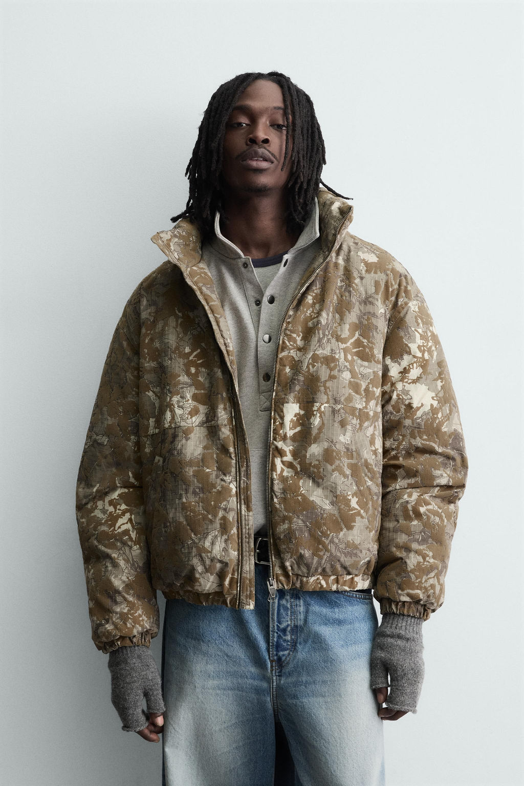 FLOCKED PRINT PUFFER JACKET