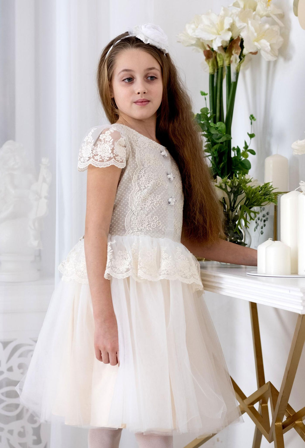 Платье для девочки Л 18-15 "Эмилия" белый горох