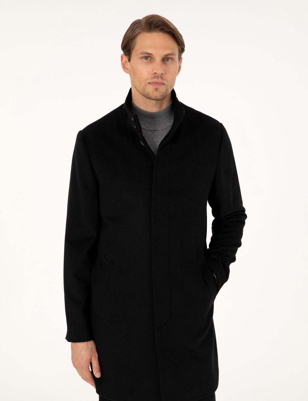 Siyah Slim Fit Palto - Pierre cardin фото 3