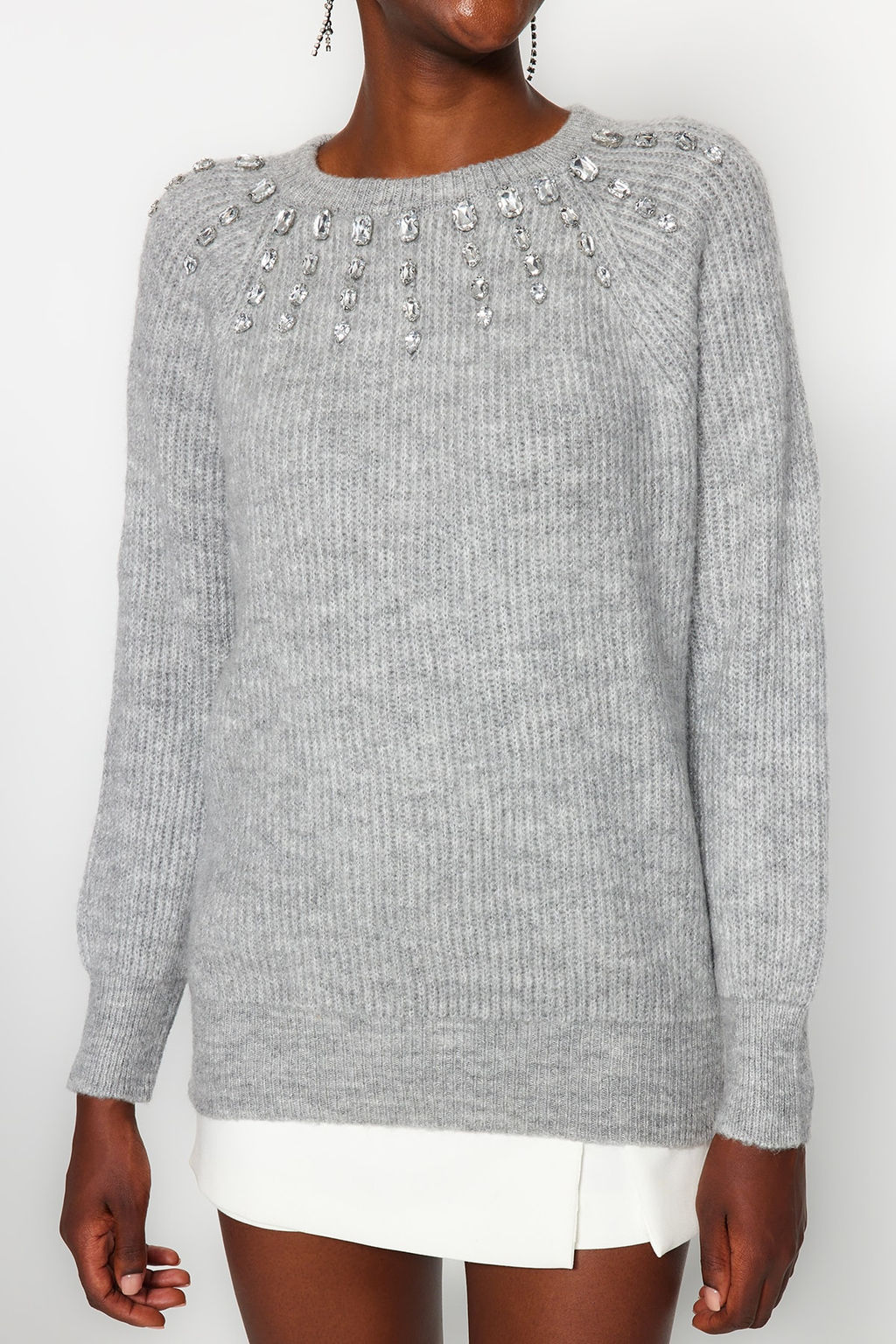 Ekru Yumusak Dokulu Mucevherli Triko Kazak TWOAW24KZ00685 - Trendyolmilla фото 18